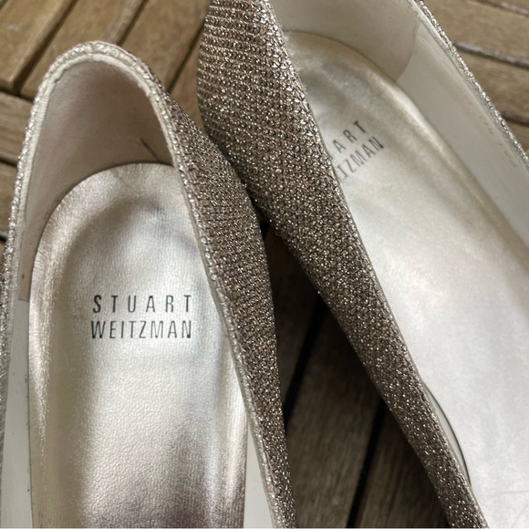 Stuart Weitzman- Pointed-Toe Platinum Poco Metallic Pump Rhinestone Size 8.5 - Picture 4 of 10